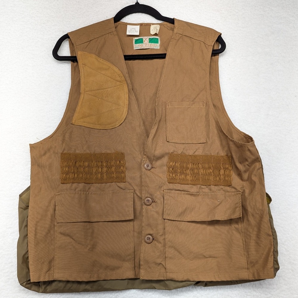 Vintage Game Winner Sportswear Hunting Fishing Vest Mens Large Tan Pockets‎